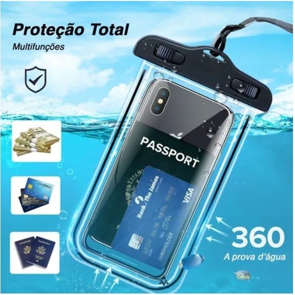Bolsa Capa Impermeável Universal para Celular - Ideal para Chuva, Piscina, Rio e Mar