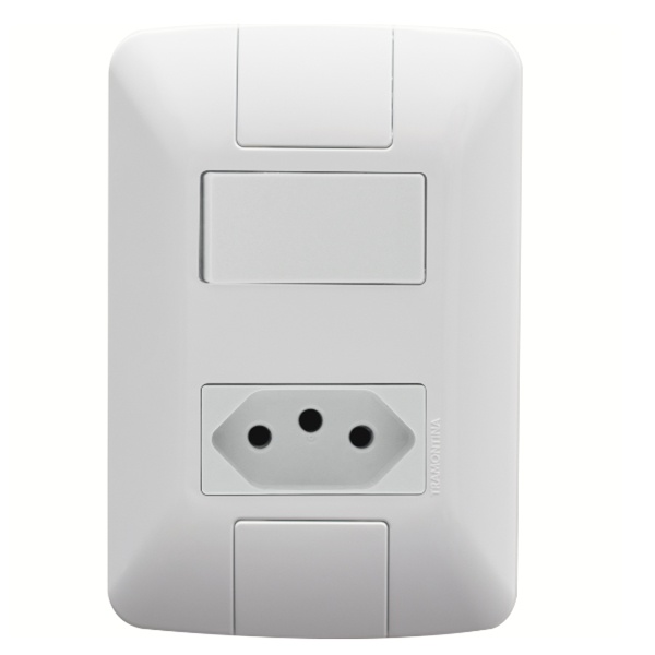 Conjunto 4x2 com 1 Interruptor Paralelo 6 A 250 V e 1 Tomada 2P+T 10 A 250 V Tramontina Aria Branco