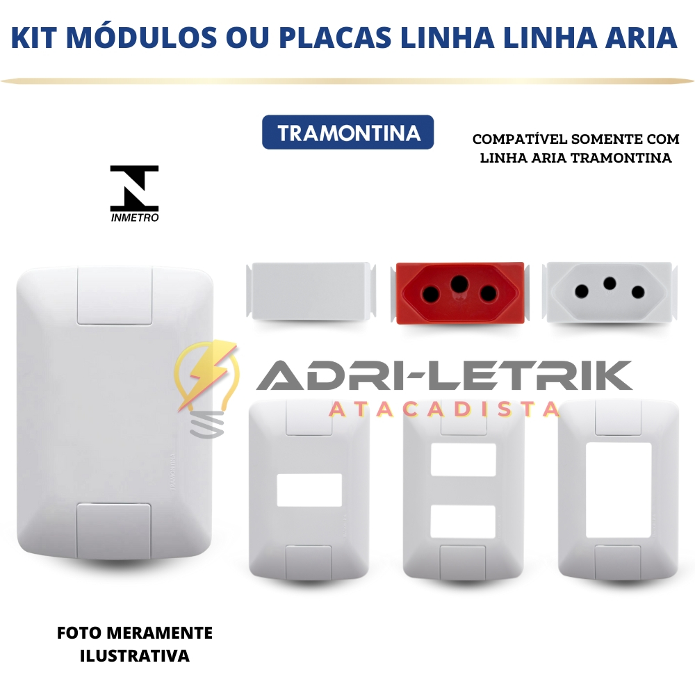 KIT 3 5 OU 10 MÓDULOS TOMADA 10A 20A INTERRUPTOR SIMPLES, PARALELO, PLACAS 4X2 LINHA ARIA TRAMONTINA