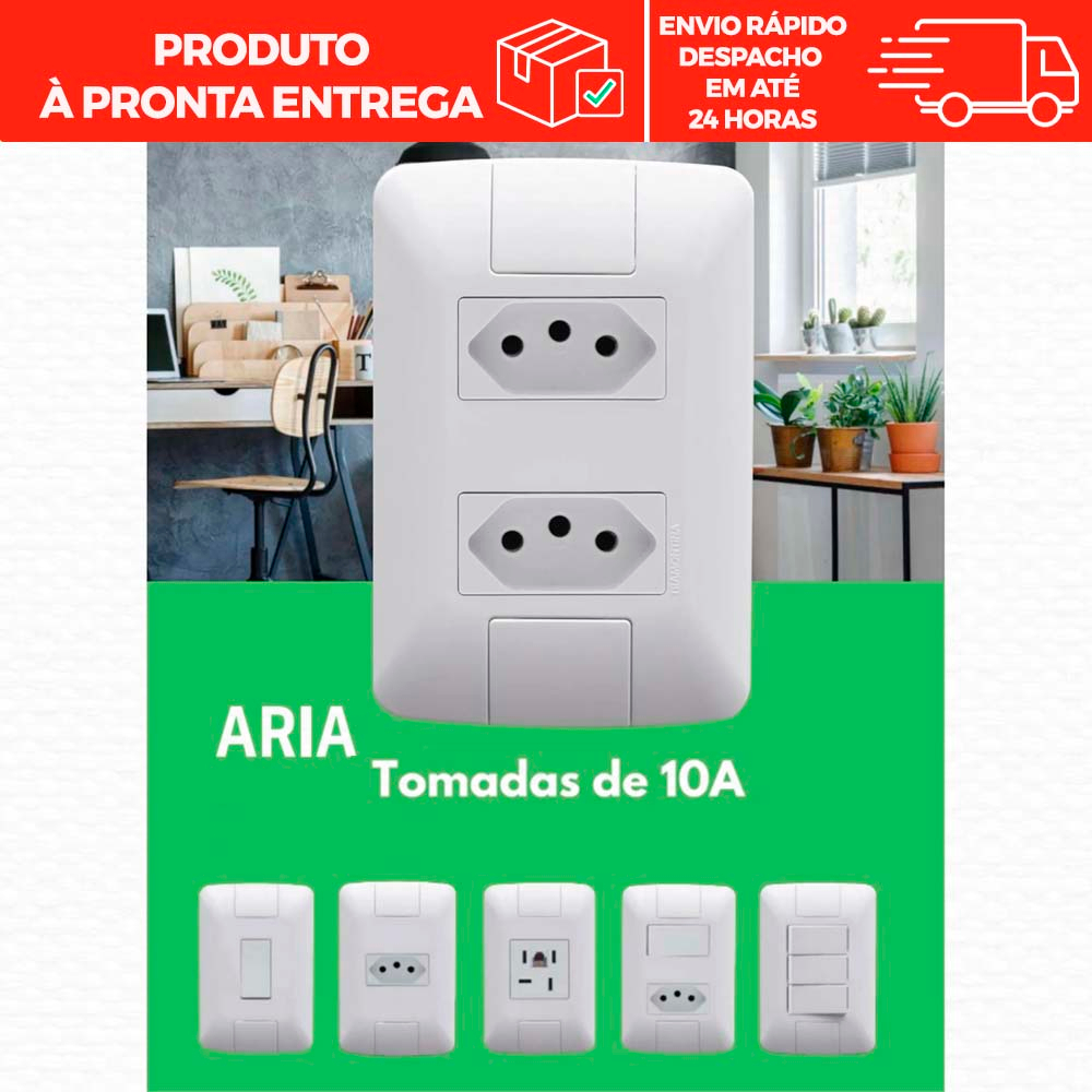 Tomadas 10a 20a Interruptores Tramontina Aria Apagador Paralelo/Simples 4x2 Monte seu kit