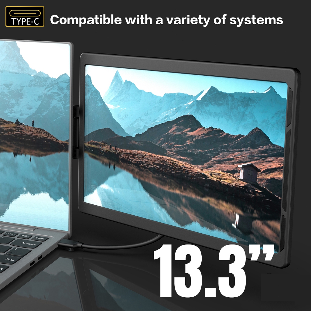 JFMSN 13.3-inch FHD IPS Portable Monitor,270°/360° Rotation, USB-C/Mini HDMI, for Laptop & Phone, Windows/Mac
