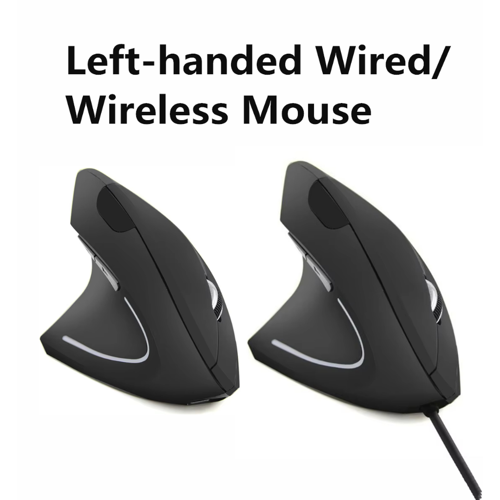 Mouse Vertical Sem Fio /com fio 2.4G Para Mão Esquerda 1600DPI Portátil USB De Jogo PC E Laptop