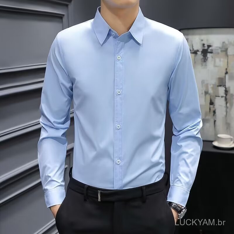 [Flash sale]New Product Special Sale Casual shirt Spring and summer gray and white men's long-sleeve Korean-style slim-f