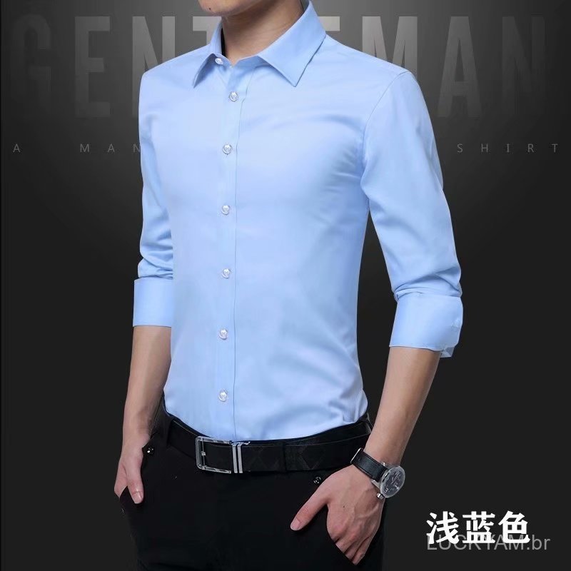 [Professional shirt]Casual shirt Work shirt Spring and autumn white men's long-sleeve trendy business slim-fit Korean-st