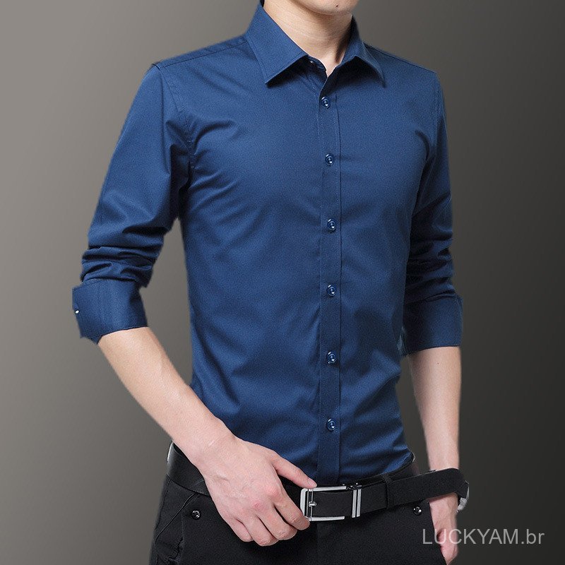 [Professional shirt]Work shirt Casual top Spring and autumn trendy business slim-fit Korean-style white men's long-sleev