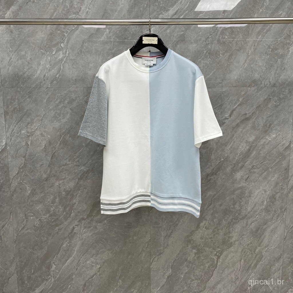 LWNZ Spring and Summer New25New color scheme for the year: gray, white, and blue, two-tone round-neck short-sleeve shirt