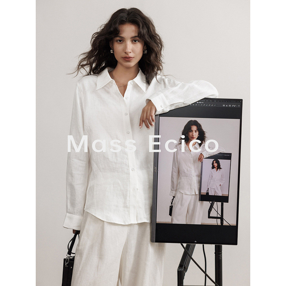 Spring casual loose white shirt for women2026New100Linen layered casual top