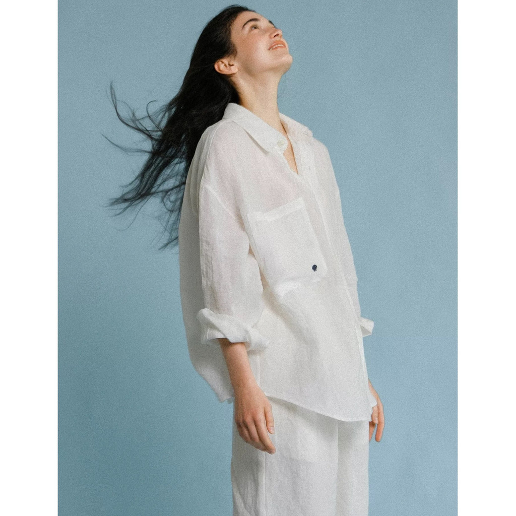 2026Spring/Summer New Sunscreen Silicone-Free Salt-Shrunk Linen Embroidered White Shirt