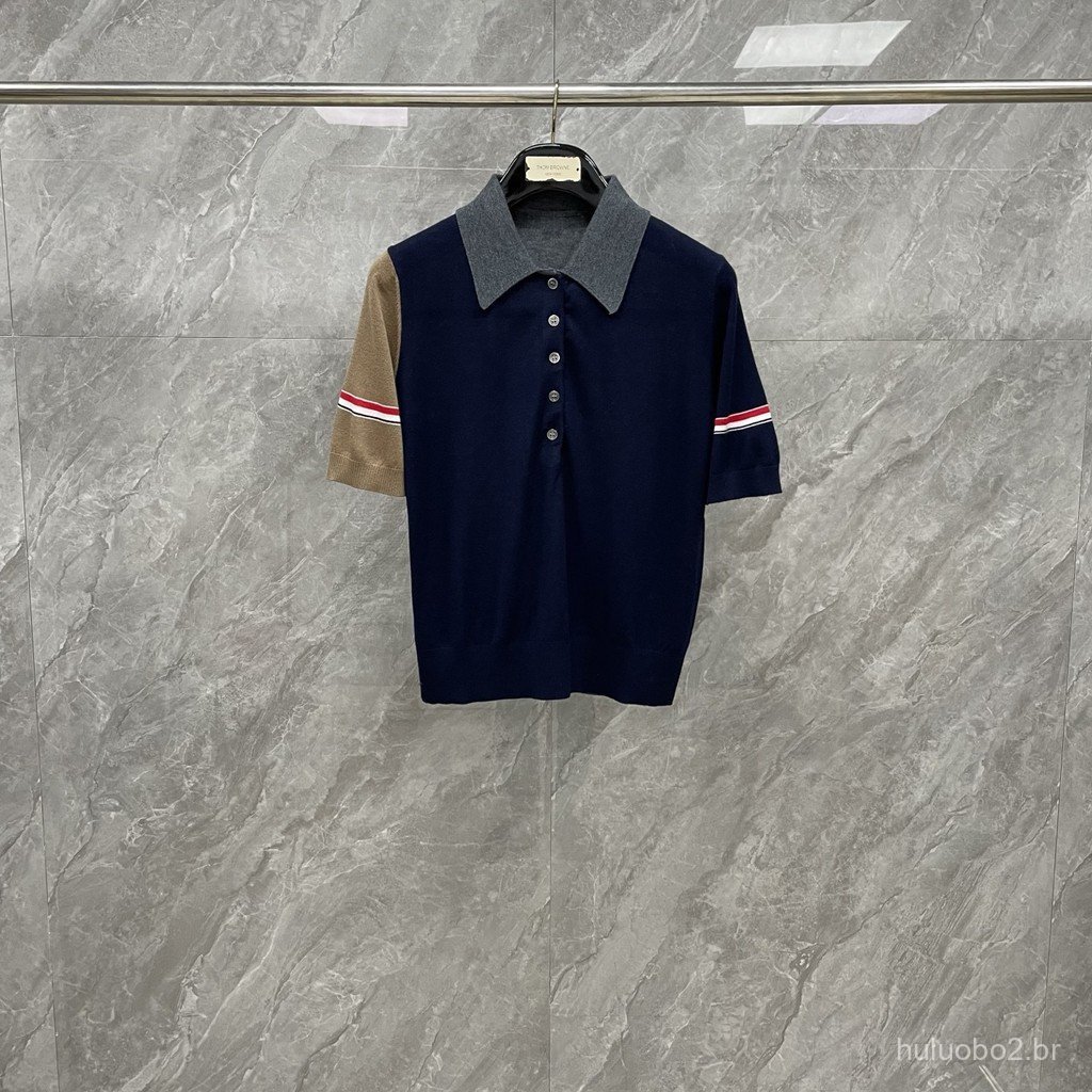 BQJL Early spring new product with red, white, and blue ribbon color blocking on the sleeves Polo Women's short-sleeved
