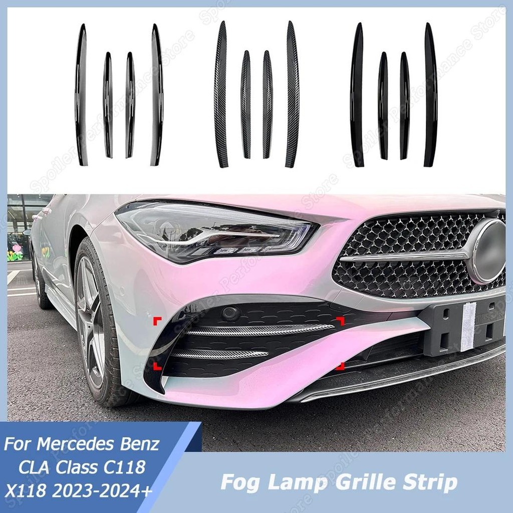 Para Mercedes Benz CLA Classe C118 X118 2023-2024 + AMG Facelift Gloss Preto ABS Frente Nevoeiro Lâmpada Tira Grade De E