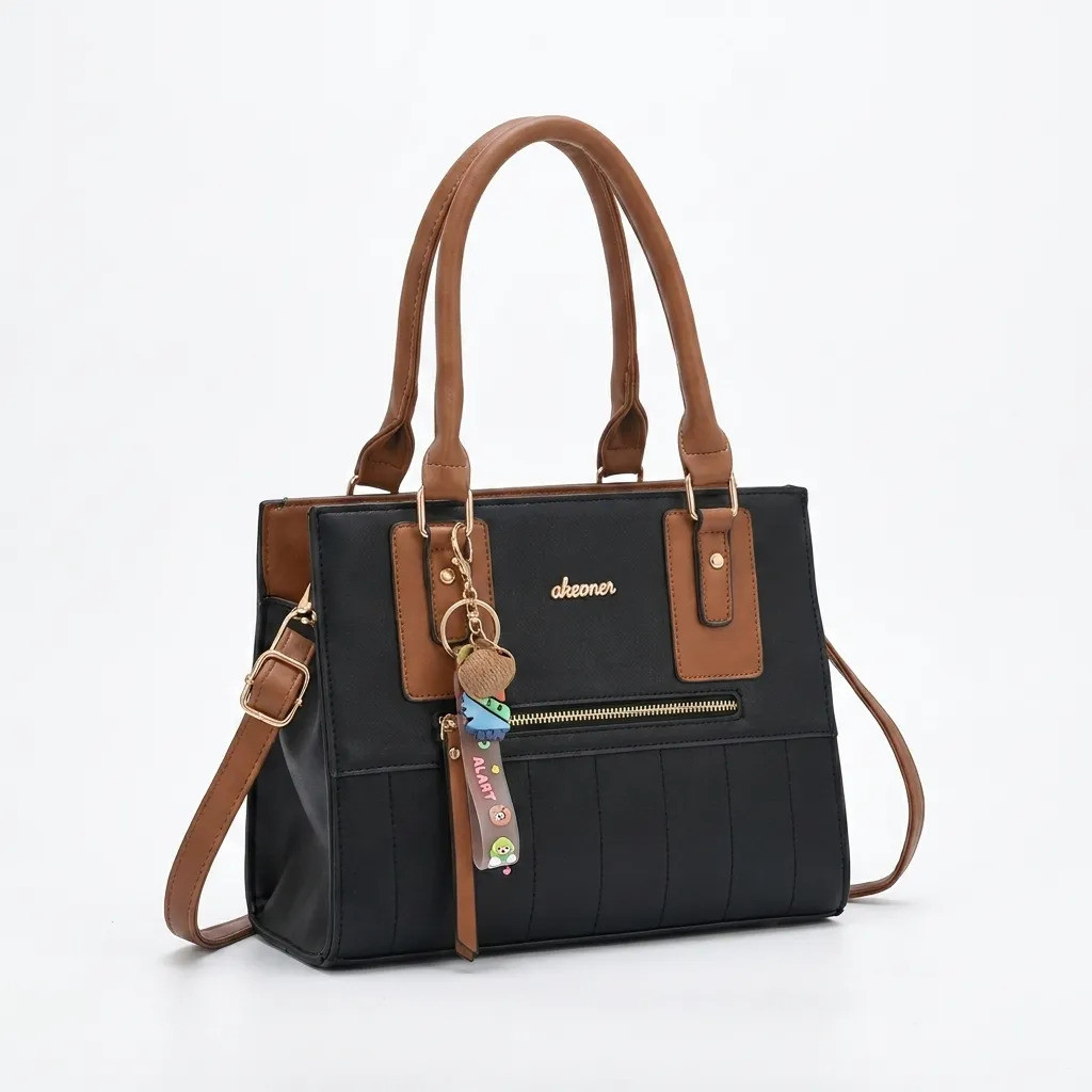 Bolsa Ombro Feminina Quadrada Moderna Com Chaveiro