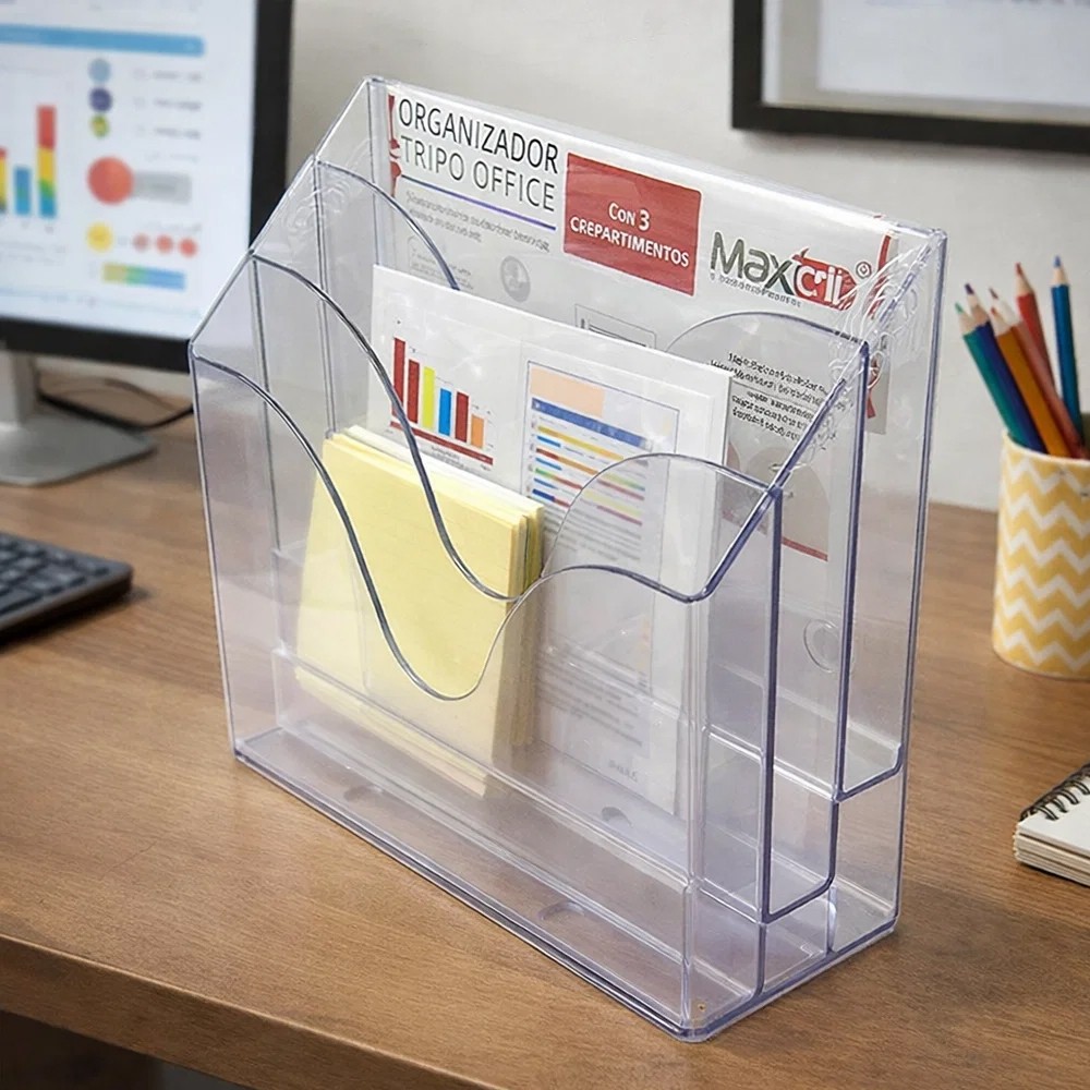 Organizador Triplo Office 3 Compartimentos Escritório Mesa Documentos