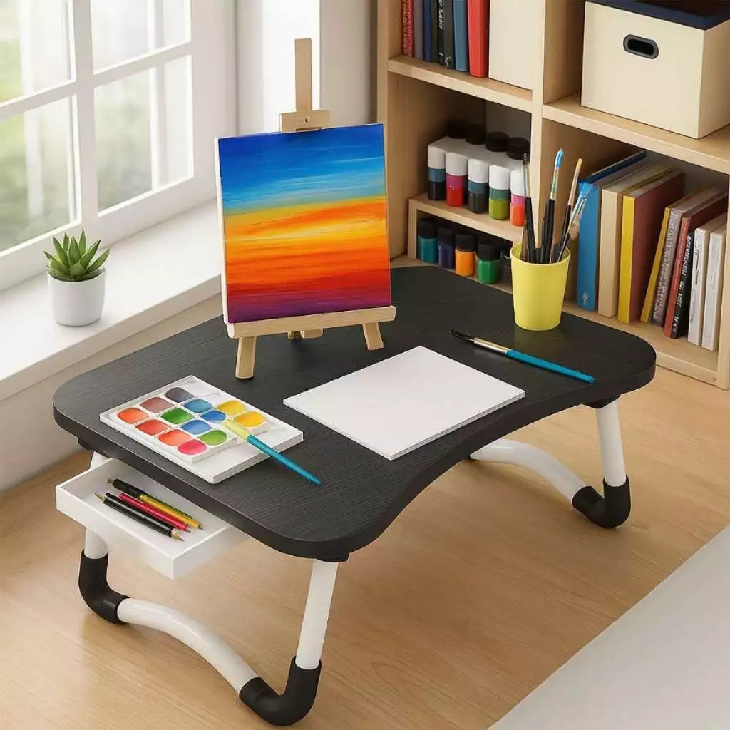 Mesa para Notebook Portátil Dobrável Home Office Leitura Bandeja Cama Suporte Apoio Café Manhã