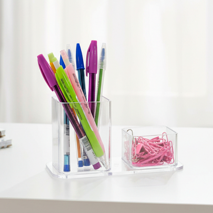Porta Canetas Clips Lembrete Dello Organizador Escritório Mesa Home Office Cristal Preto