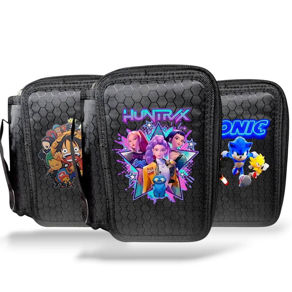 Estojo Escolar - Huntrix, One Piece, Stitch, Minecraft, etc. Box com 4 divisores / 72 Lápis