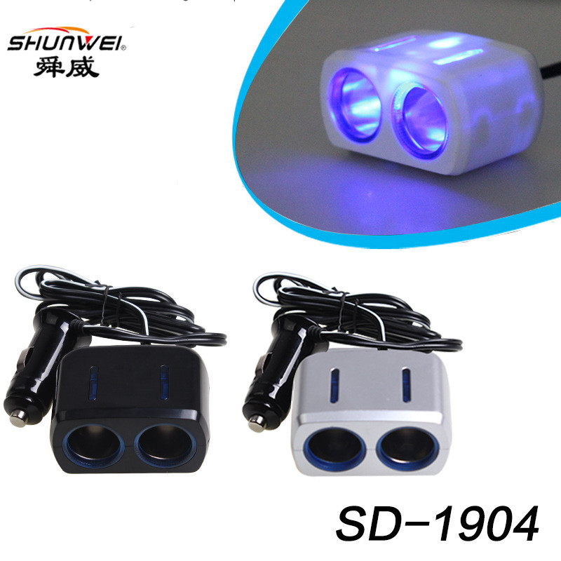 Shunwei One Point Two Power Splitter Isqueiro 100W Carregador de celular para carro SD-1904T Um para dois