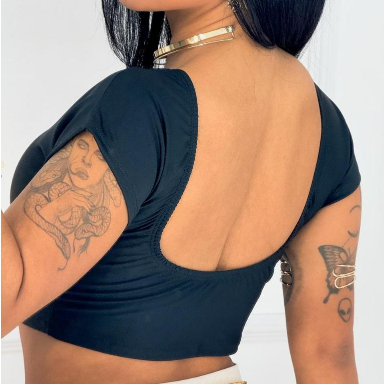 Cropped Suplex BLUSA Feminina  Costa Nua Baby Tee Look Tecido Poliamida Manga Curta comfortable