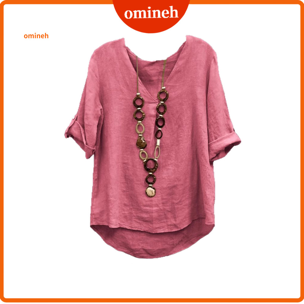 Office Wear Solid Color Tops Women Women’s V-neck Half Sleeve Loose Fit Pullover Top – Tee Comfortable Commuter Shir