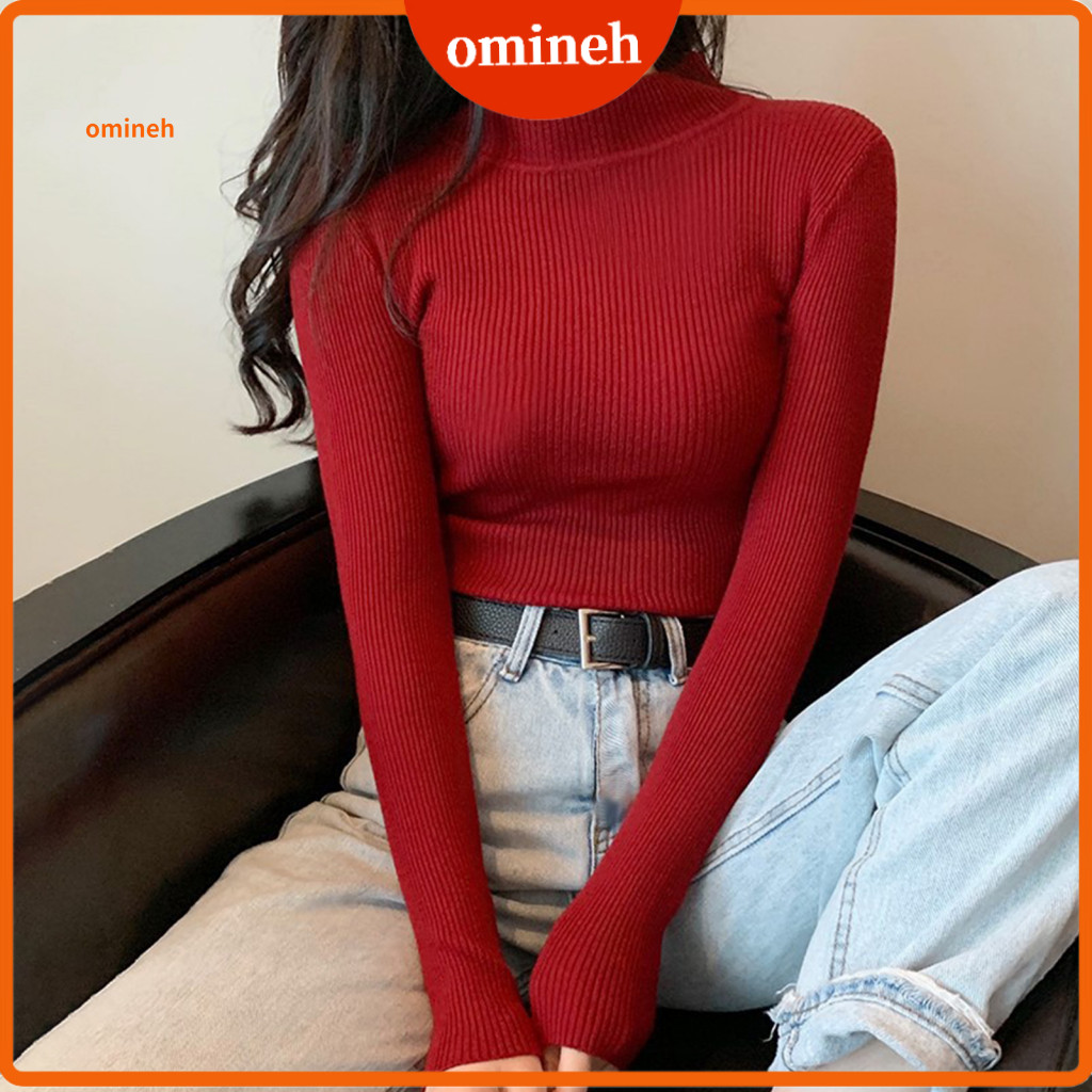 Women Base Layer Shirt Comfortable Long Sleeve Tee Women’s Autumn Ribbed Knit Pullover Sweater Mock Neck Stretch Top S