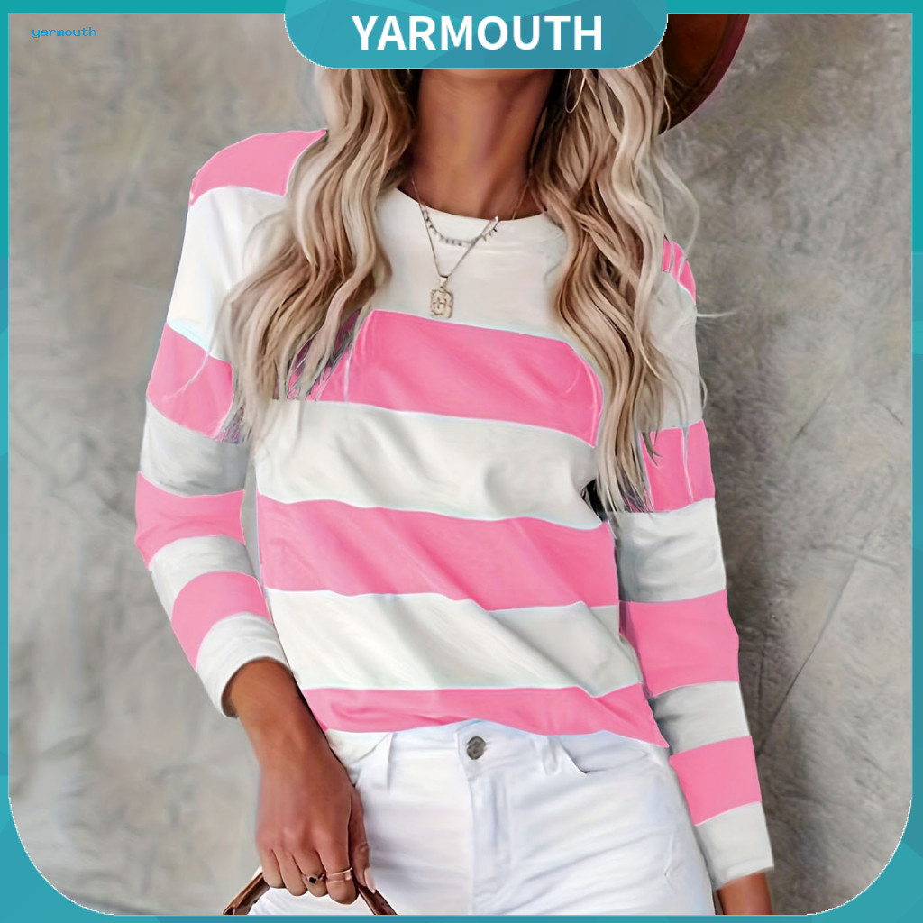 Casual Tops Super-soft Women Women’s Color Block Striped Pullover Sweatshirt Long Sleeve Round Neck Top Comfortable We