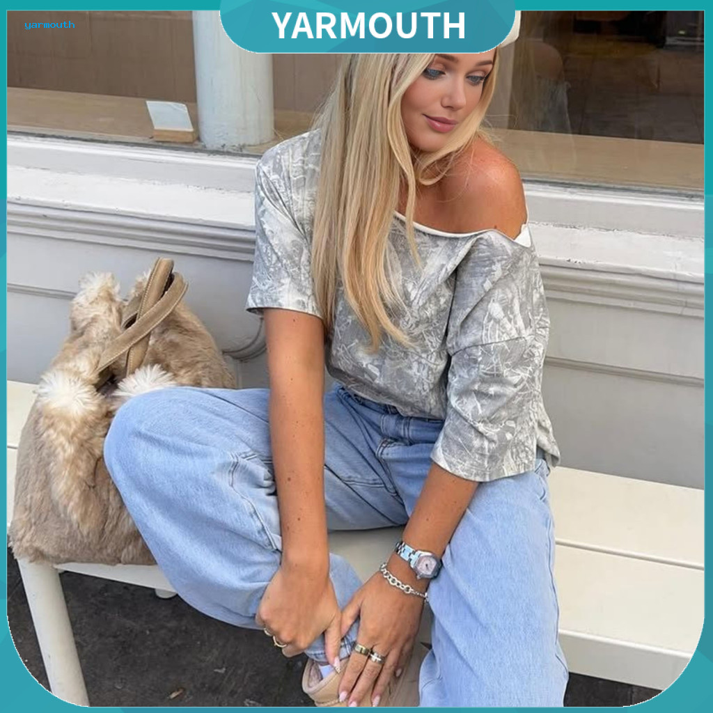 Regular Fit Ladies Tee Soft Stretchy Women Top Women’s Slash Neck T-shirt Short Sleeve Comfortable with Sloping Should