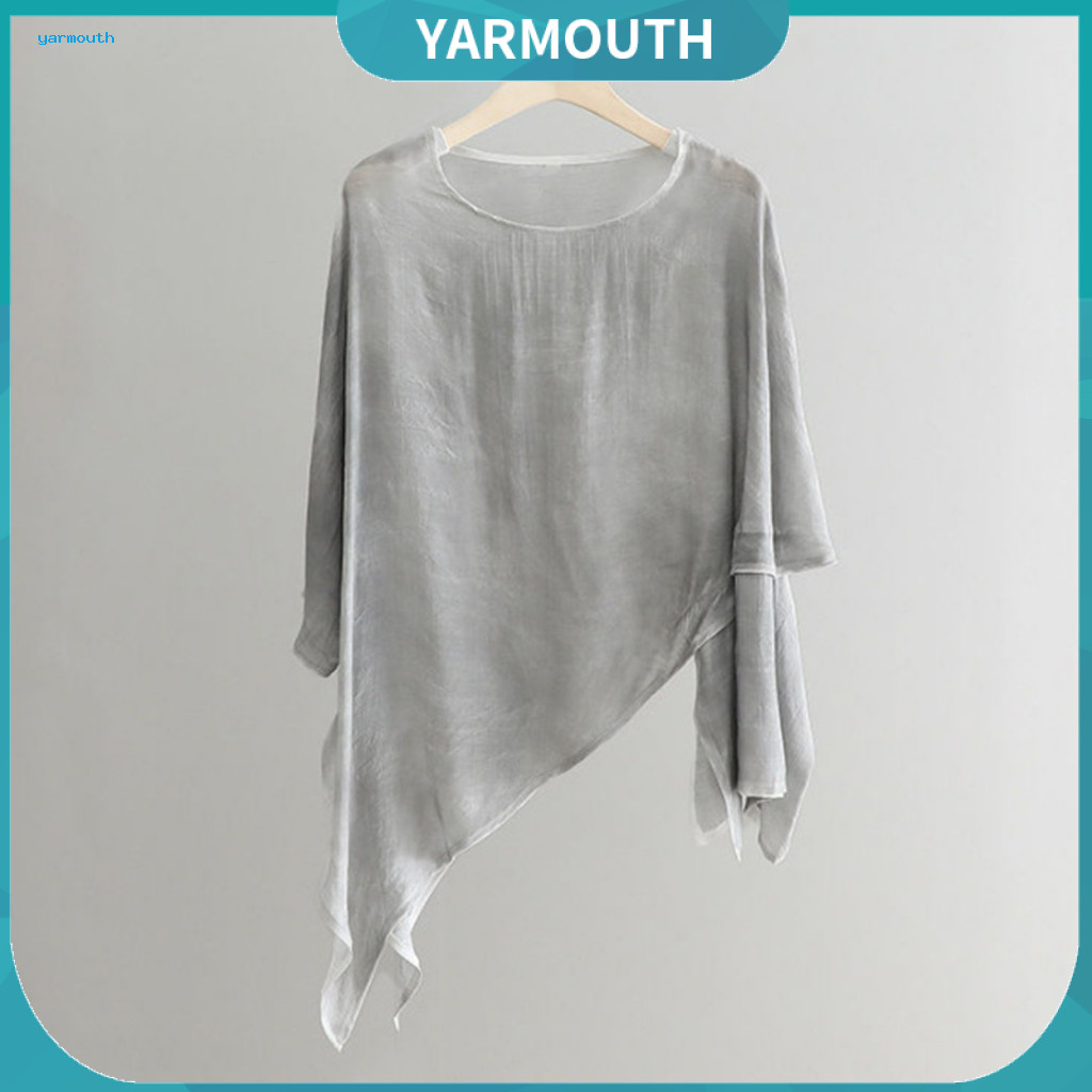 Vacation Style Cover Up Comfortable Shirt Coat Loose Fit for Women – Round Neck 3/4 Sleeve Solid Color Pullover Tops P