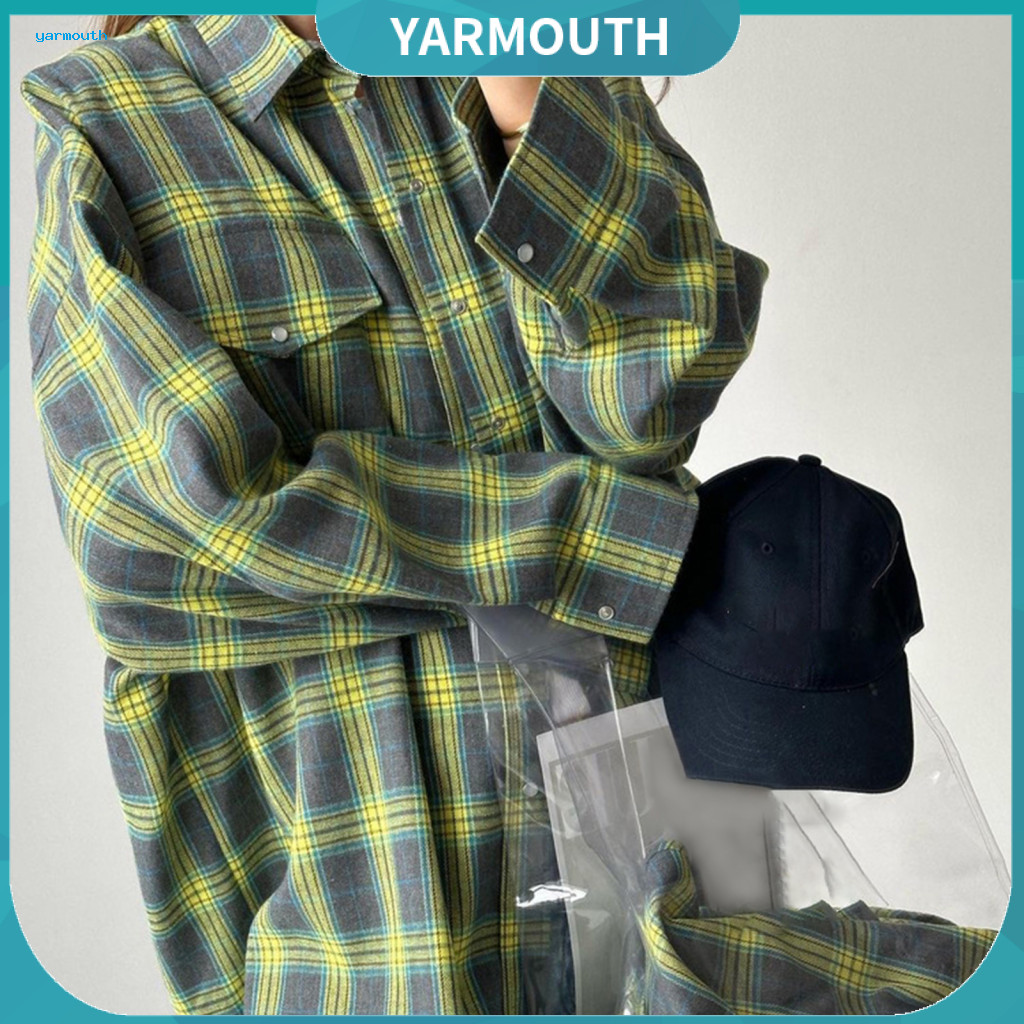 Women Shirt Plaid Print Women’s Long Sleeve Lapel Collar Single Breasted Flap Pockets Loose Fit Breathable Comfortable