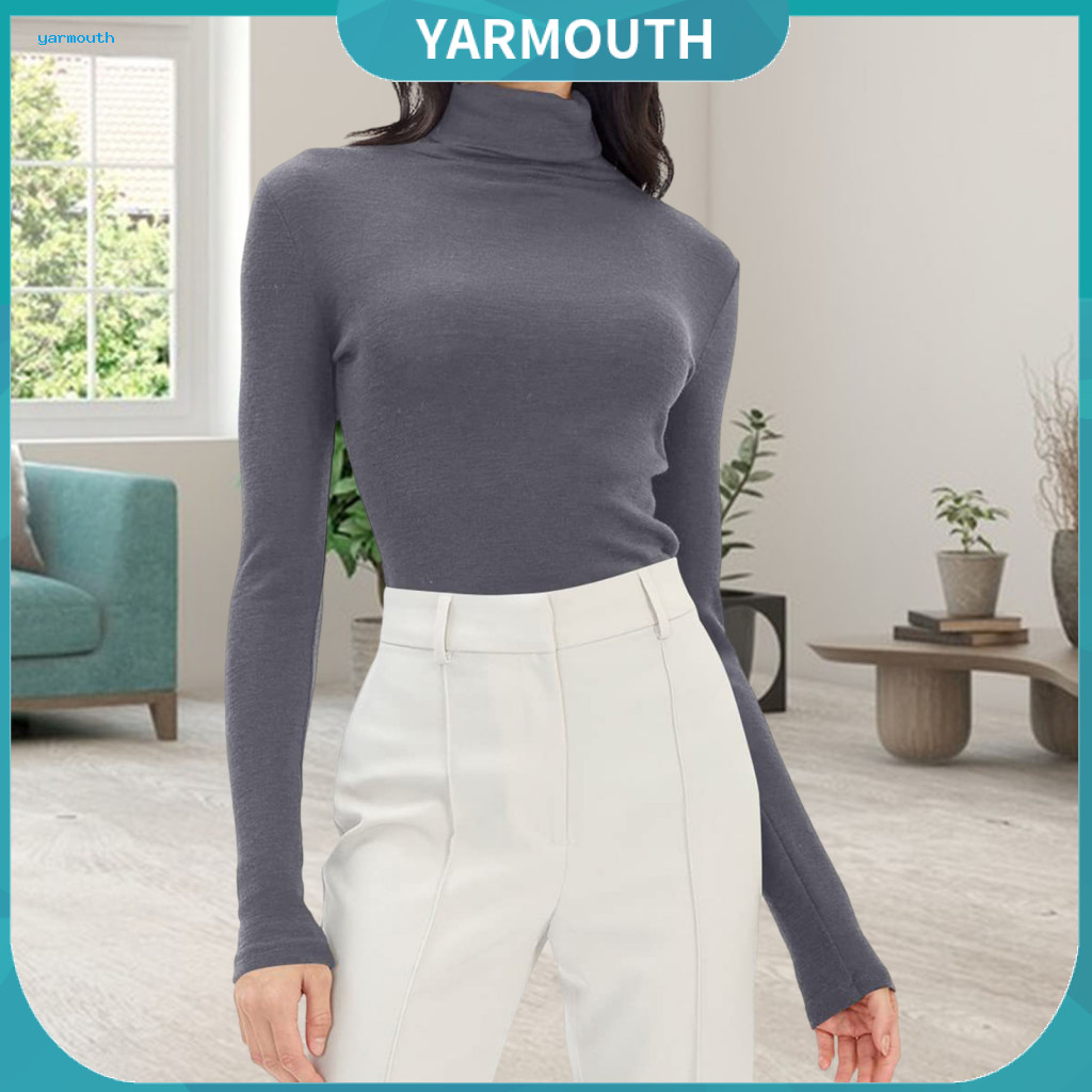 Men Slim Fit Long Sleeve Top Stacked Collar Shirt Women’s Pullover Elastic Jumper Solid Color for Wear – Comfortable