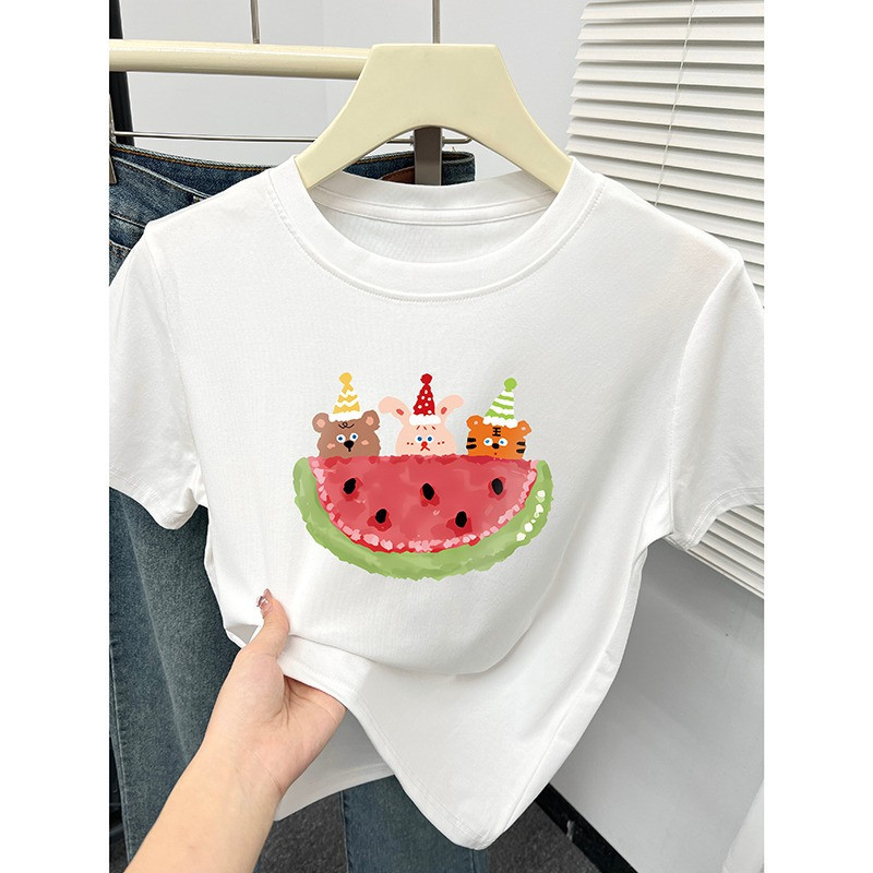 [Camiseta Premium Algodão Puro]LA Rabbit Bear Tiger Prints Loose Tops for Women korean Style Tshirt Comfortable ab