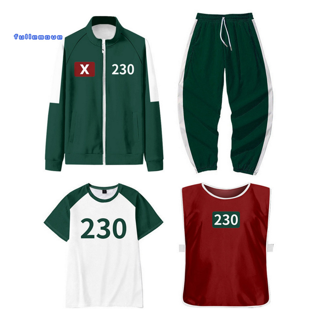Coordinated Cosplay Ensemble Comfortable Attire 4 Pcs Squid Series Costume Set – Zip-up Jacket Sweatshirt T-shirt Draw