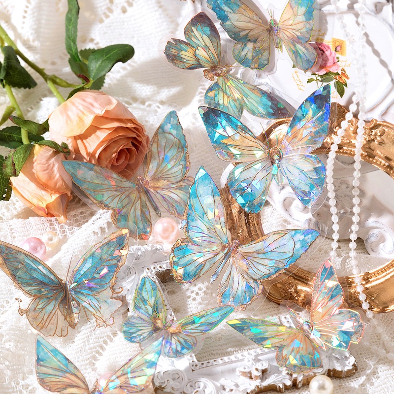 QOUZMO 20pcs/pack Diário Vintage PET 3D Autocolantes Dourados A laser [Boundless Butterfly Spectrum Series] diy scrapbook Fornece Materiais Diários bujo deco Etiqueta Papelaria