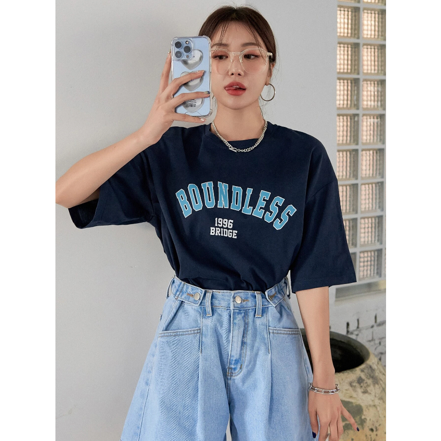 Camiseta Boundless 1996 Palavra Sem Limites Streetwear Manga Curta Ombro Caido Unissex