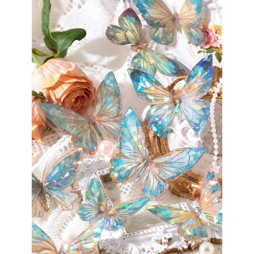 Boundless borboleta pontuação PET tridimensional dourado Laser adesivo borboleta diy manual decoração material fundo gra