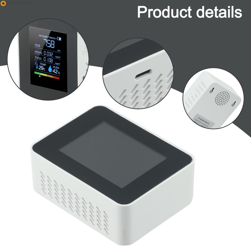 Monitor De Qualidade Do Ar 5 Em 1 Detector De Dióxido De Carbono Interno Formaldeído HCHO TVOC ❀