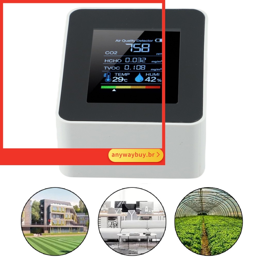< Ay > Monitor De Qualidade Do Ar 5 Em 1 Detector De Dióxido De Carbono Interno Formaldeído HCHO TVOC ❀