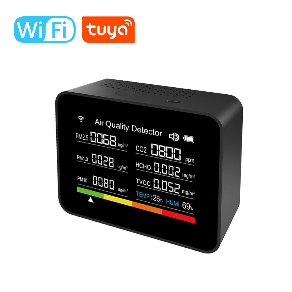 Monitor Inteligente De Qualidade Do Ar 13 Em 1 Tuya WIFI Detector De CO2 Interno CO2/TVOC/HCHO/PM2.5/PM1.0/PM10
