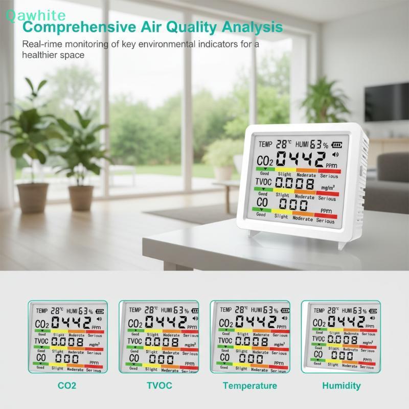 Qawhite 5-Em-1 Testador De Qualidade Do Ar HCHO TVOC Formaldeído Detector De CO2 Alta Sensibilidade Para Pós-Renovação U