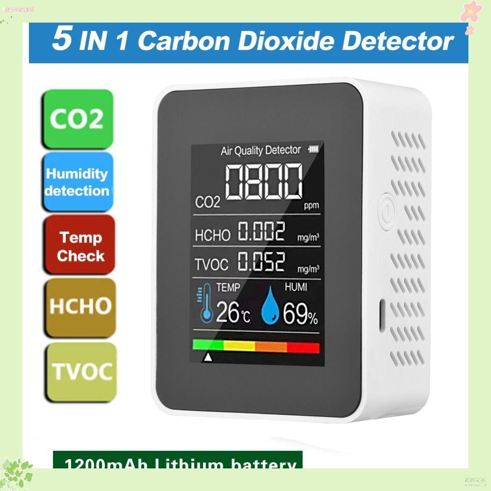 Detector Inteligente De Qualidade Do Ar 5 Em 1 , Testador LCD Interno De Tela Grande HCHO CO2 TVOC , Temperatura De Umid