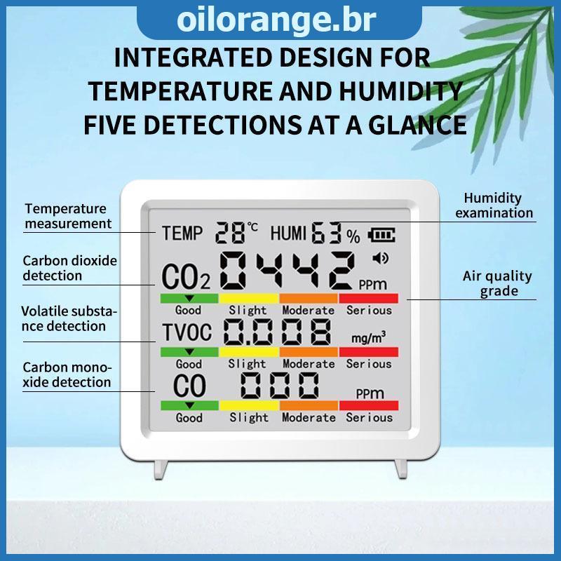 OLL 5-Em-1 Testador De Qualidade Do Ar HCHO TVOC Formaldeído Detector De CO2 Alta Sensibilidade Para Pós-Renovação Uso D