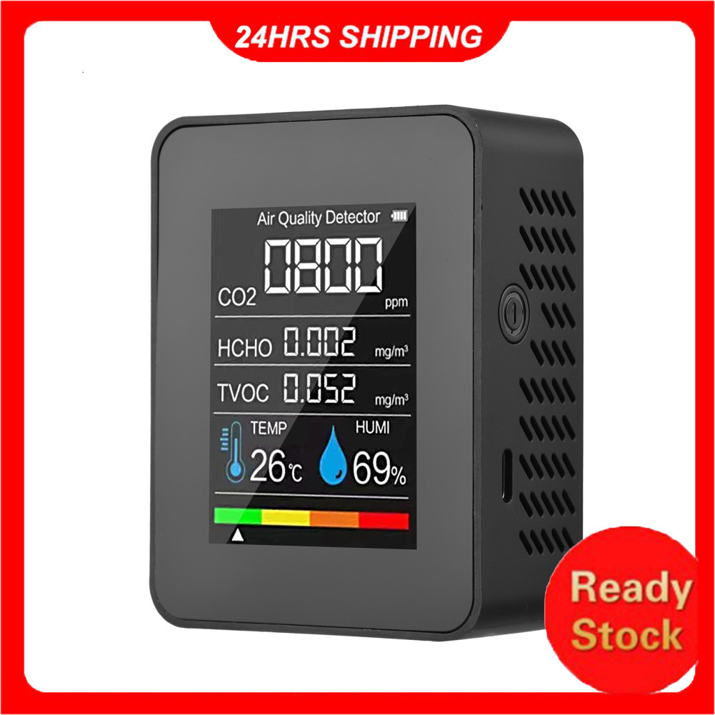 Monitor portátil de qualidade do ar Detector de CO2 interno 5 em 1 Formaldeído HCHO TVOC Testador LCD Medidor de alarme