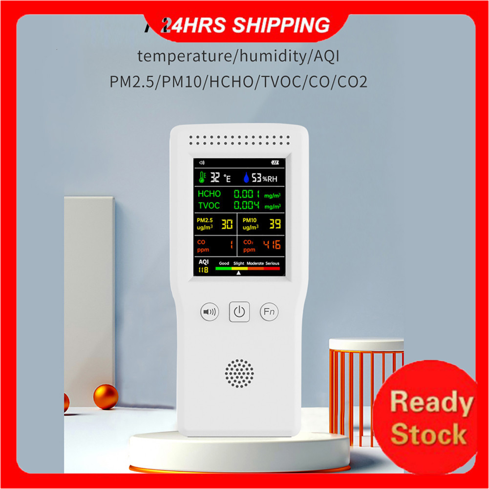 Detector portátil de qualidade do ar 9 em 1, temperatura, umidade PM2.5 PM10 HCHO TVOC CO CO2 AQI multifuncional LCD