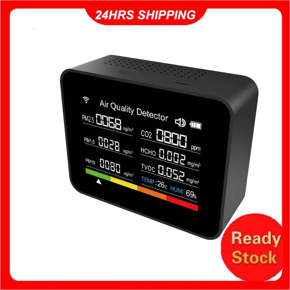 13 em 1 WiFi inteligente Qu Monitor Detector de CO2 interno CO2 / TVOC / HCHO / PM2.5 / PM1.0 / P / Temperatura / Hu