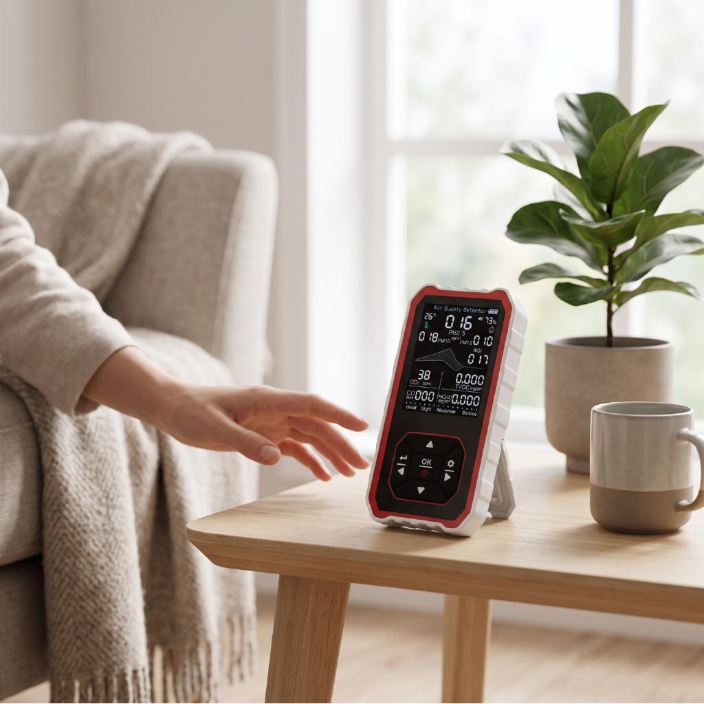 Detector de qualidade do ar 10 em 1 índice PM2.5 PM10 PM1.0 CO2 CO HCHO TVOC Medidor de umidade e temperatura para