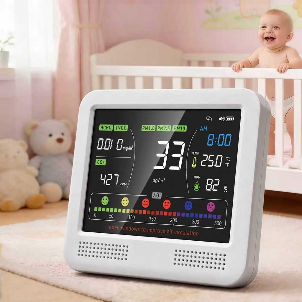 Monitor de Qualidade do Ar Interno 16 em 1 com Detector de CO2, PM2.5P, PM10, M1.0, HCHO e TVOC – Testador Portátil de Q