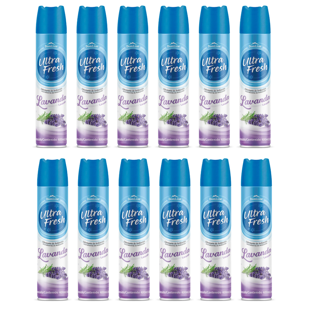 Kit 12 Odorizador Ambiente Ultra Fresh 400ml Lavanda Bom Ar