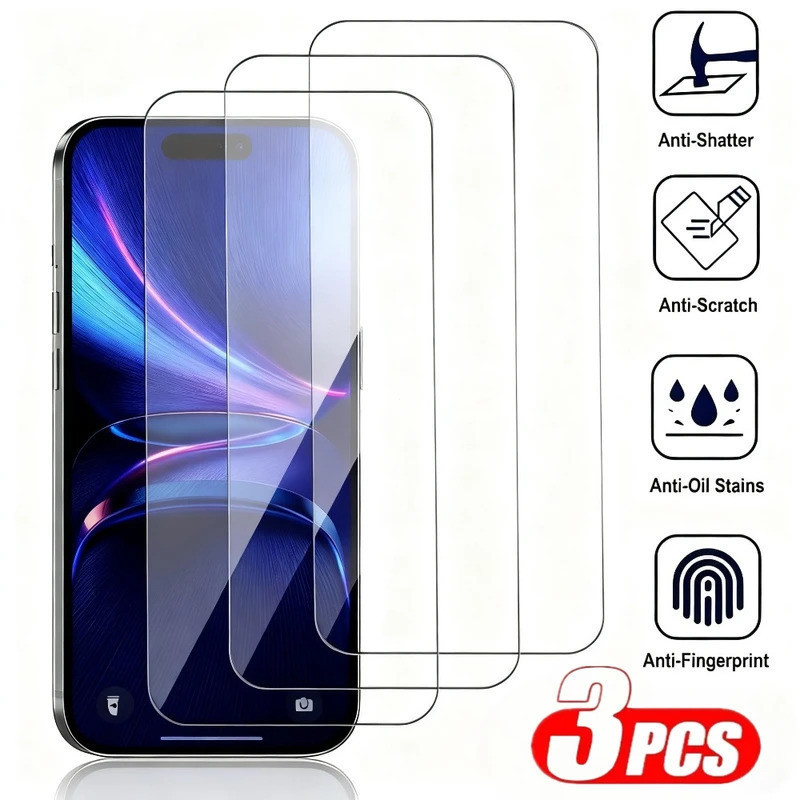3 unidades vidro temperado ultra HD protetor de tela para iPhone 11 12 13 14 15 16 17 Pro Max Air Plus 17E 16E