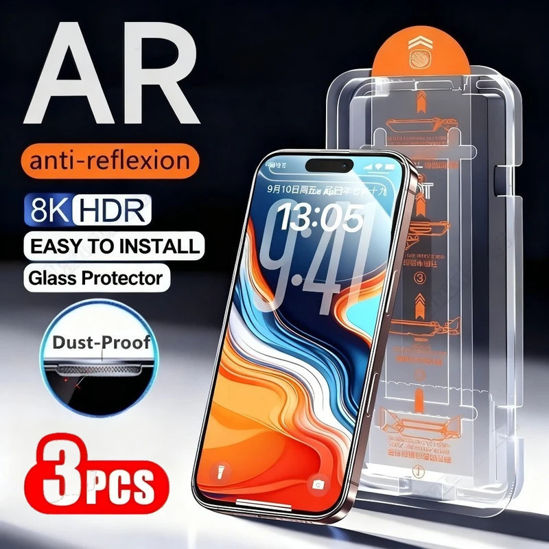 3 unidades vidro temperado Ultra HD para iPhone 17 16 15 14 Pro Max 16e 17e Plus Air 13 12 11 Pro instalação fácil