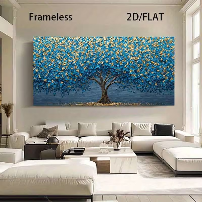 Quadro Decorativo Árvore da Vida Azul e Dourado Textured