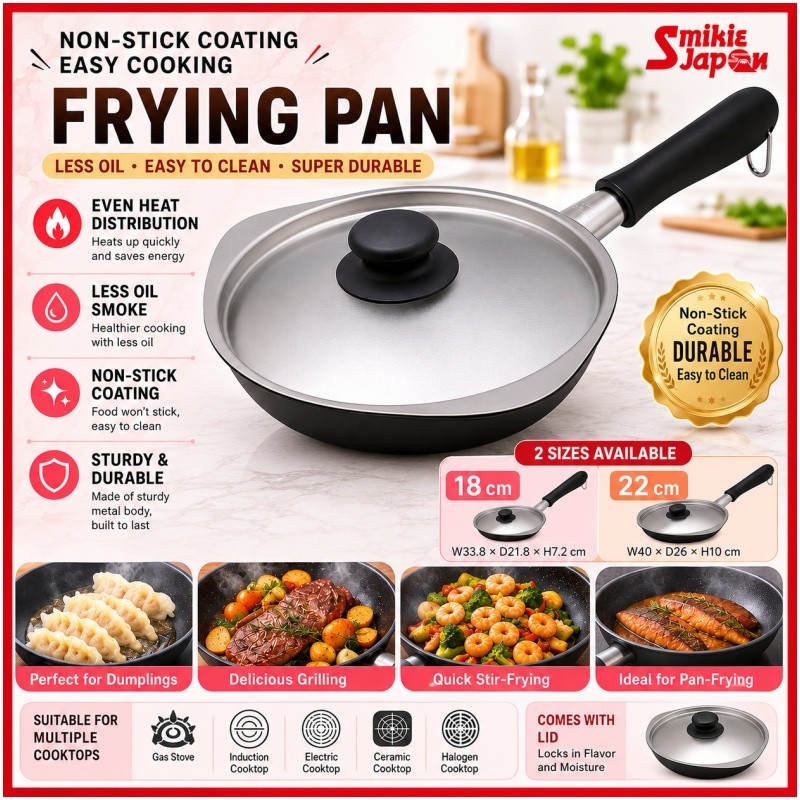 YANAGI SORI Magma Plate Iron Frying Pan 18cm/22cm with Lid  IH & Gas Compatible Japan Made Textured Iron Surface Fast & Even Heating Easy Pouring Spouts Suitable for High-Heat Cooking