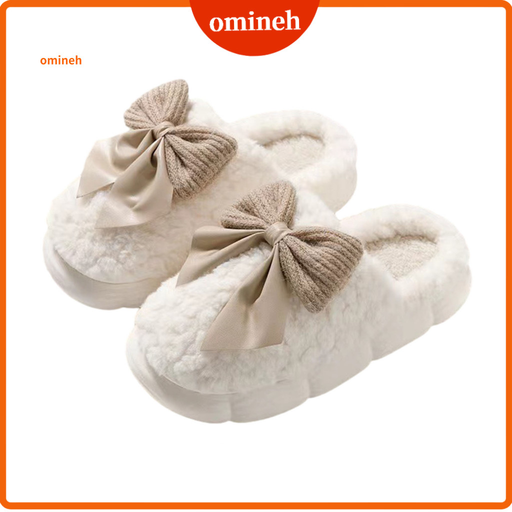 Textured Sole Slippers Comfortable Home Women’s Plush Bow – Cute Warm Fluffy Indoor Outdoor Fuzzy House Shoes with N
